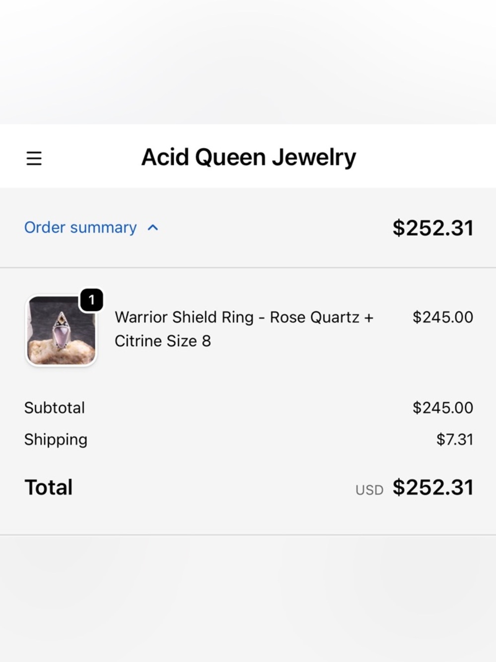 Acid Queen Warrior Shield Ring, Rose Quartz and Citrine, Size US 8 - Picture 9 of 9